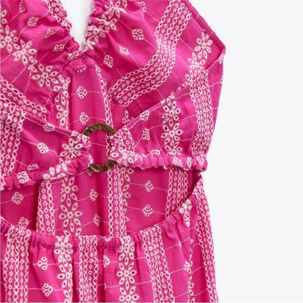 Zara limited edition openwork work embroidered cotton halter midi dress - Picture 11 of 16